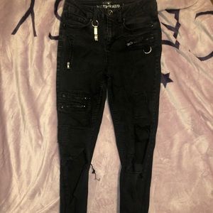 Hot topic size 7 black skinny jeans with zippers. Gothic, punk